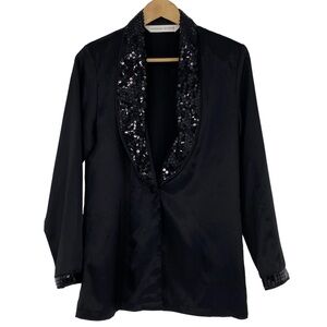 VTG Victoria's Secret sequin collar black silky blazer jacket women's size small